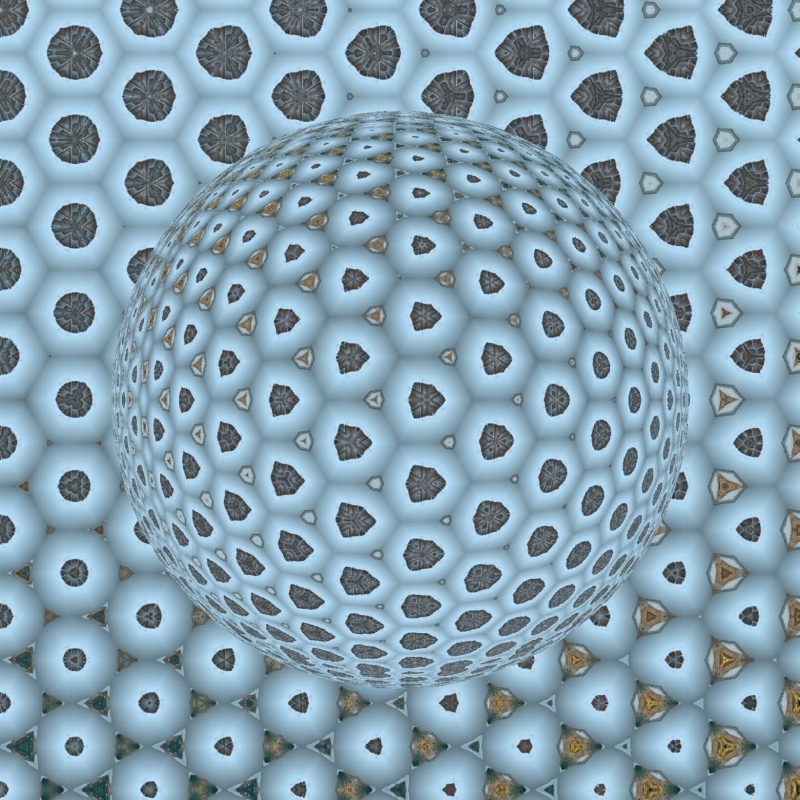 Dreidimensional anmutende hellblaue Kugel mit dunkler Musterung.